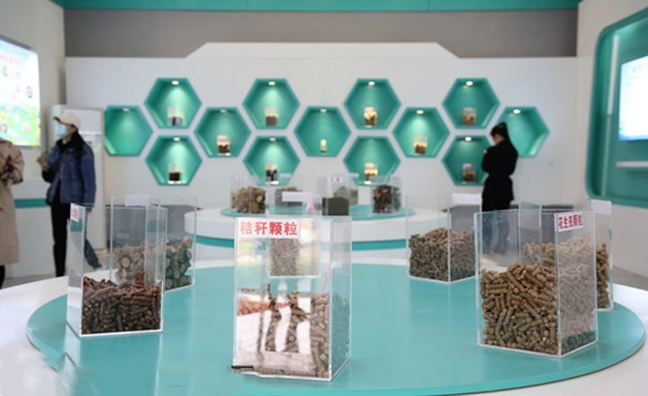 阳信县利民公司展厅内展示的草莓视频下载网站生物质颗粒燃料 阳信县利民公司展厅内展示的草莓视频下载网站生物质颗粒燃料